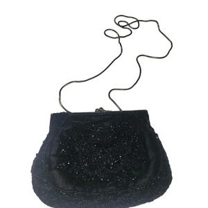 Goldco Vintage Black Beaded Clutch with Chain Strap
